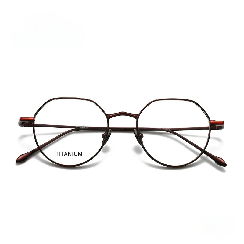 Hewei Unisex Full Rim Flat Top Polygon Titanium Eyeglasses 45049