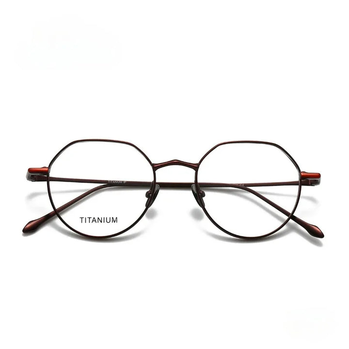 Hewei Unisex Full Rim Flat Top Polygon Titanium Eyeglasses 45049