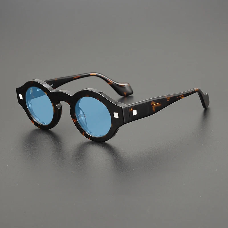 Gatenac Unisex Full Rim Round Acetate Polarized Sunglasses M003 Sunglasses Gatenac Tortoiseshell Blue  