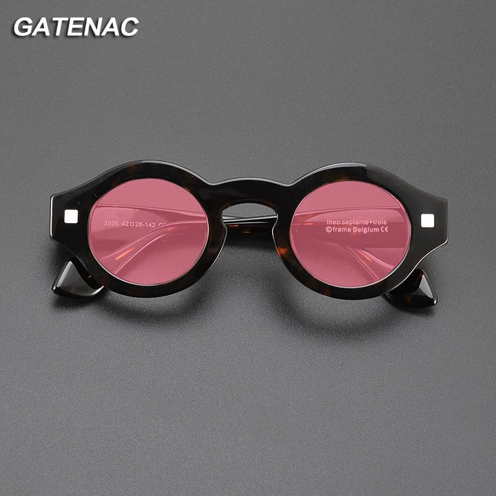 Gatenac Unisex Full Rim Round Acetate Polarized Sunglasses M003 Sunglasses Gatenac