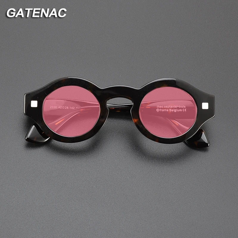 Gatenac Unisex Full Rim Round Acetate Polarized Sunglasses M003 Sunglasses Gatenac   