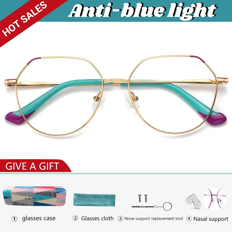 Vicky Women's Full Rim Polygon Stainless Steel Reading Glasses 3013 Reading Glasses Vicky PFD3013-C1 Prescription custom