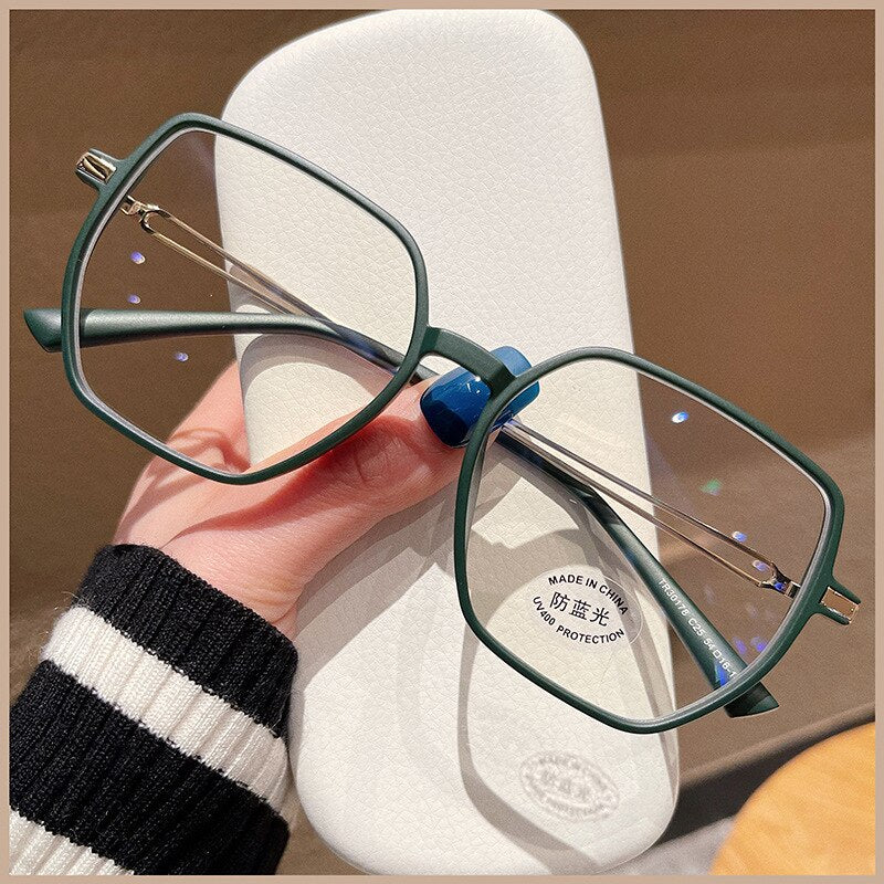 CCspace Unisex Full Rim Polygon Square Tr 90 Titanium Eyeglasses 55886 Full Rim CCspace Green China