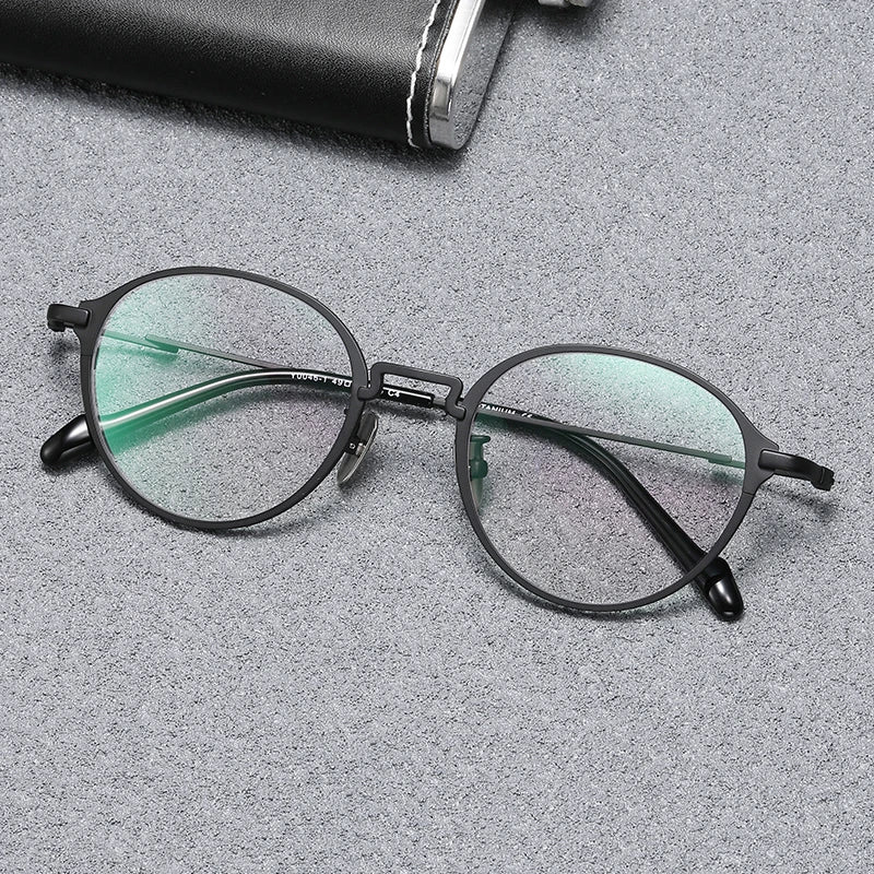 Black Mask Unisex Full Rim Oval Round Titanium Eyeglasses 60046