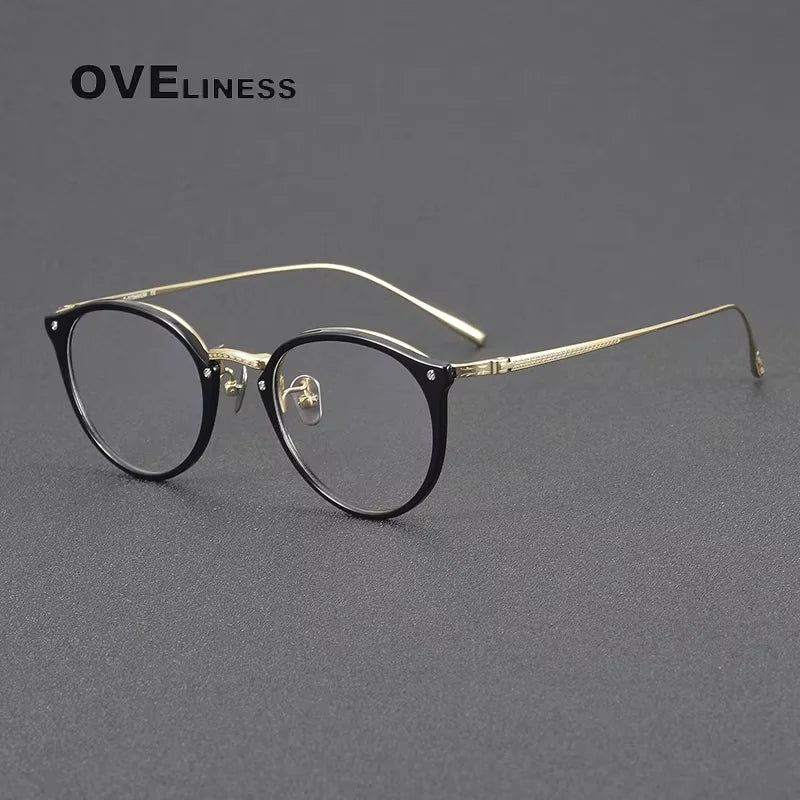 Oveliness Women's Full Rim Round Acetate Titanium Eyeglasses 40055