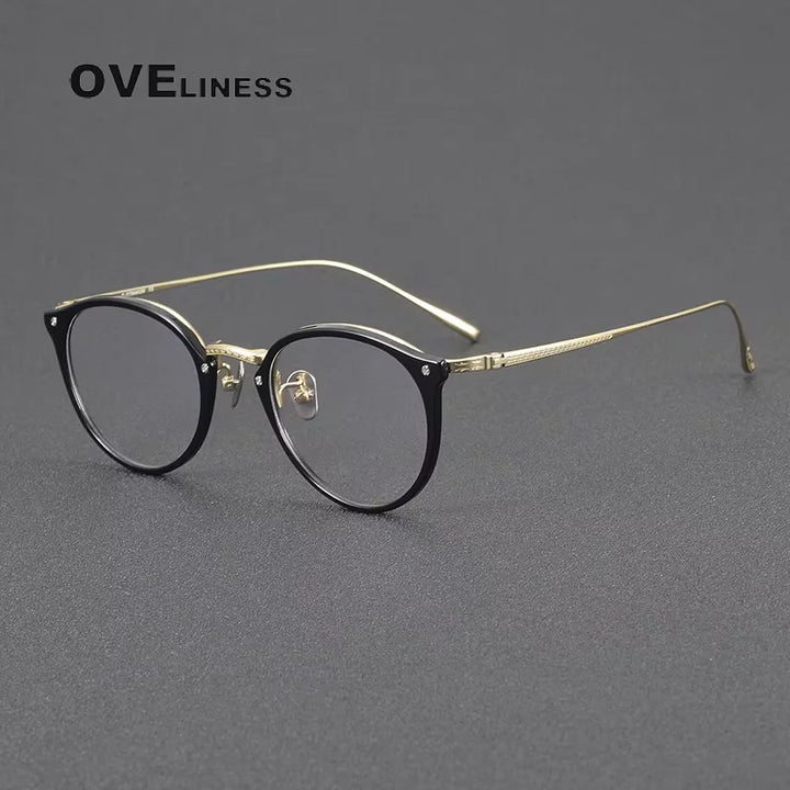 Oveliness Women's Full Rim Round Acetate Titanium Eyeglasses 40055