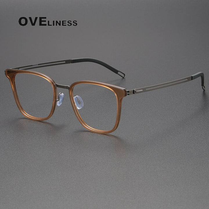 Oveliness Unisex Full Rim Square Titanium Eyeglasses 8202301 Full Rim Oveliness brown gun