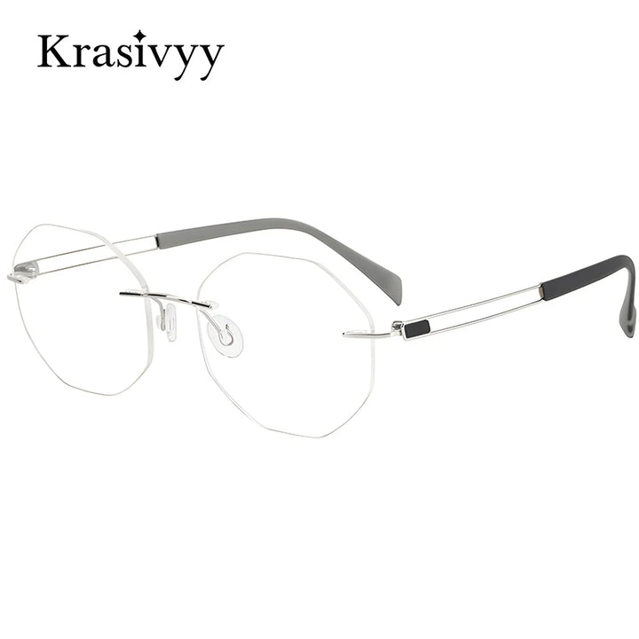 Krasivyy Women's Rimless Polygon Round Titanium Eyeglasses 16079 Rimless Krasivyy