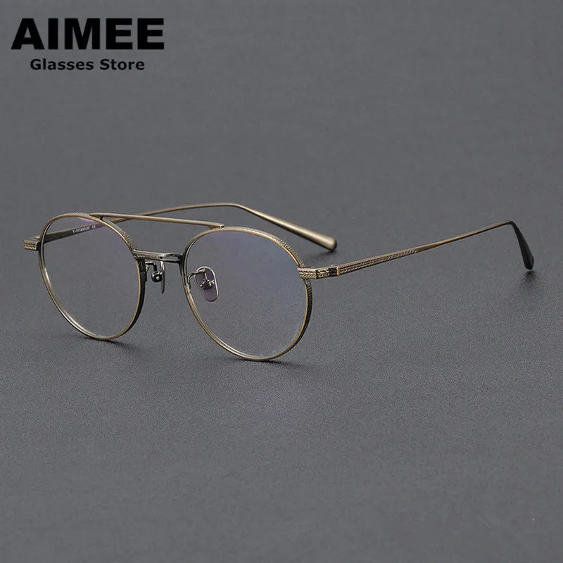 Aimee Unisex Full Rim Round Double Bridge Titanium Eyeglasses 65020
