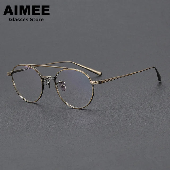 Aimee Unisex Full Rim Round Double Bridge Titanium Eyeglasses 65020