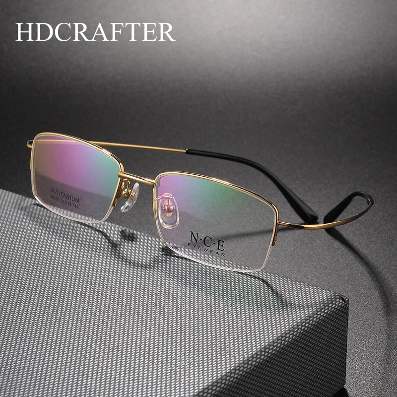 Hdcrafter Men's Semi Rim Square Titanium Eyeglasses 718024