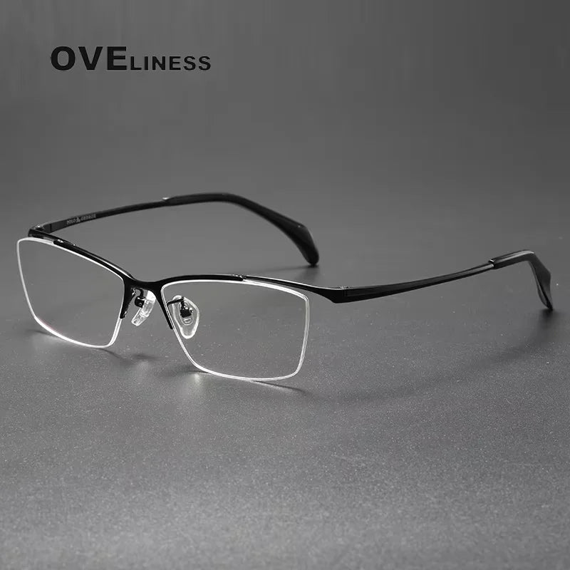 Oveliness Unisex Semi Rim Square Brow Line Titanium Eyeglasses 6650 Semi Rim Oveliness black