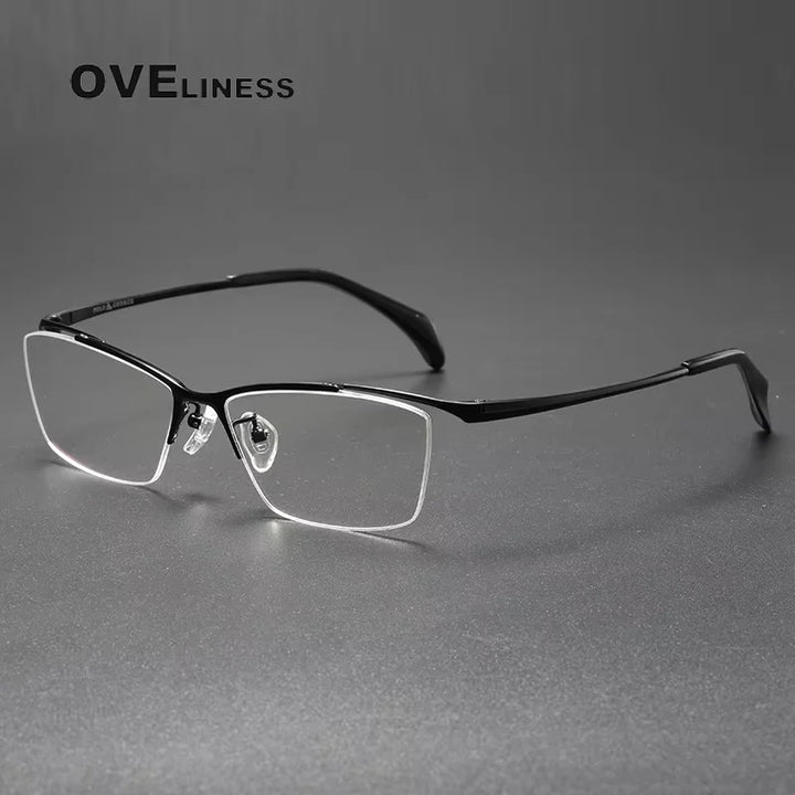 Oveliness Unisex Semi Rim Square Brow Line Titanium Eyeglasses 6650 Semi Rim Oveliness black