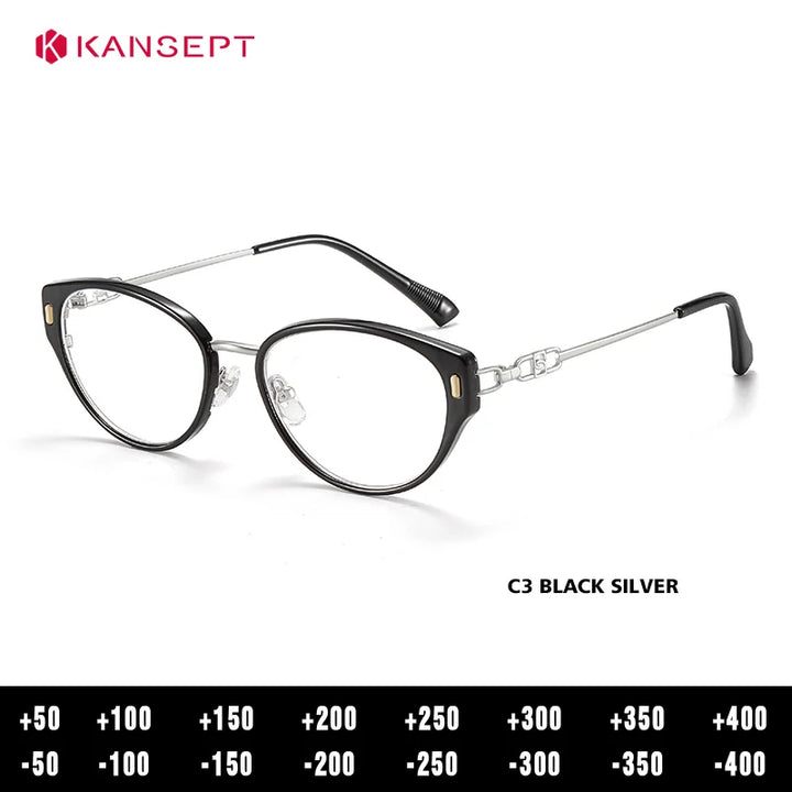Kansept Women's Full Rim Oval Cat Eye Tr 90 Alloy Reading Glasses 12008
