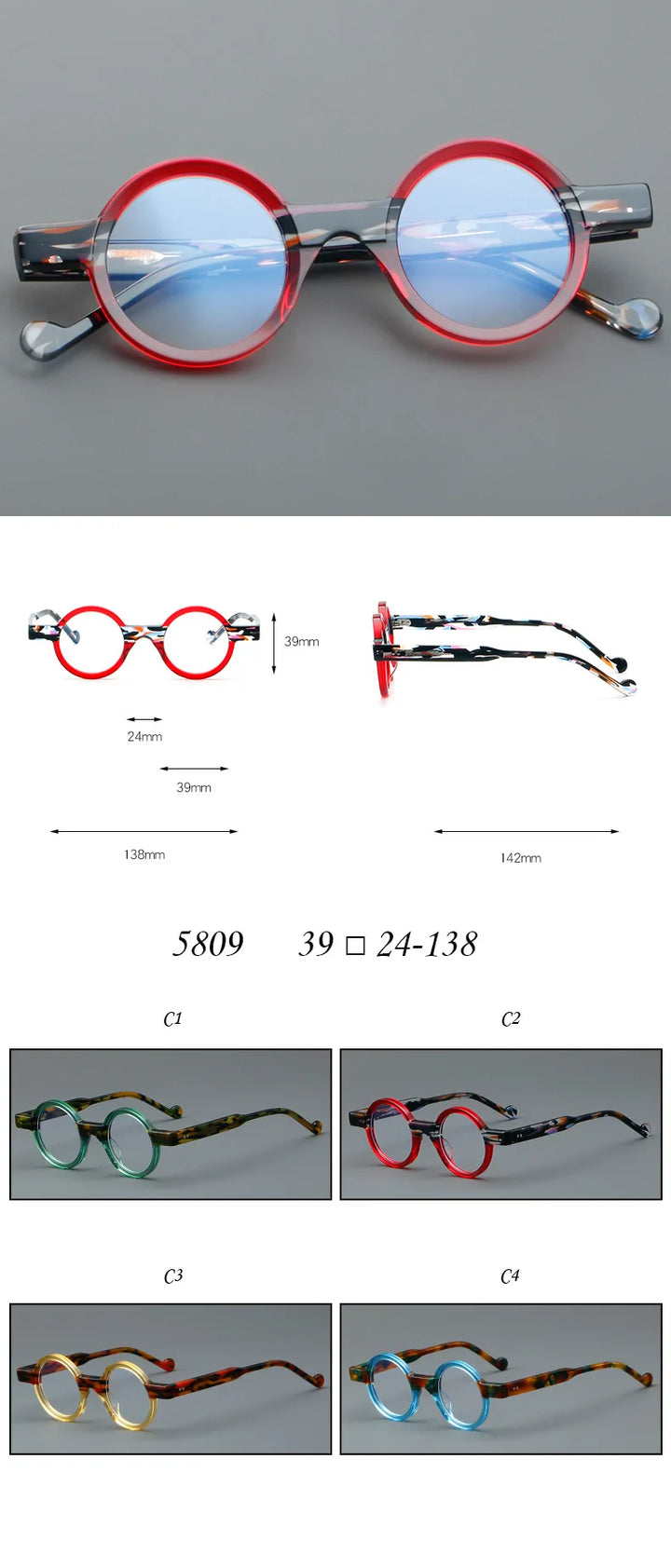 Nobler Unisex Full Rim Small Round Thick Temple Acetate Eyeglasses 5809 Full Rim Nobler