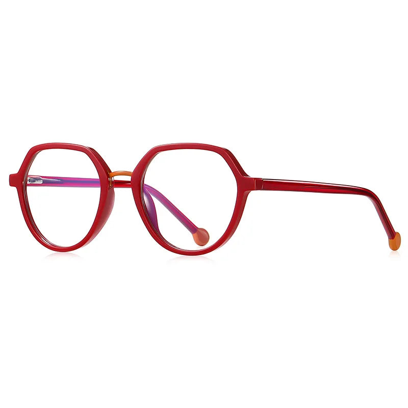 CCspace Unisex Full Rim Flat Top Round Tr 90 Titanium Eyeglasses 57322 Full Rim CCspace Red