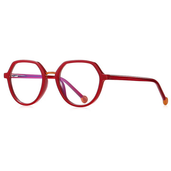 CCspace Unisex Full Rim Flat Top Round Tr 90 Titanium Eyeglasses 57322 Full Rim CCspace Red