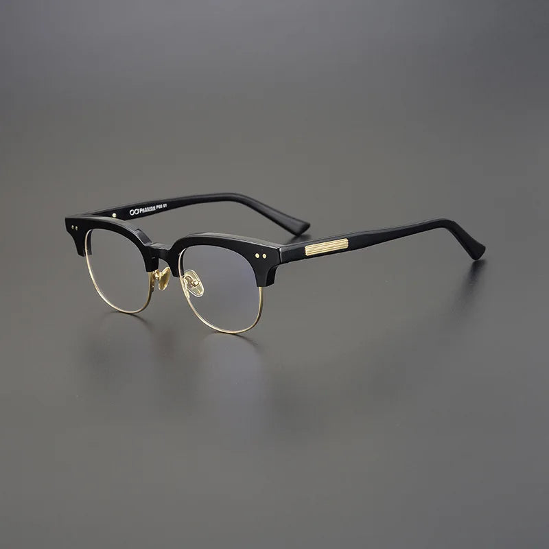 Black Mask Unisex Semi Rim Square Acetate Eyeglasses 15022 Full Rim Black Mask Black-Gold