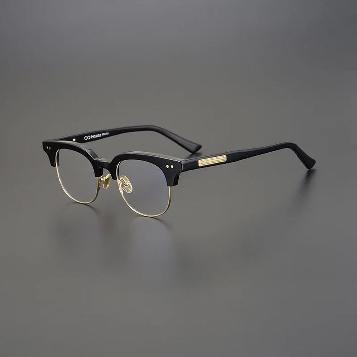 Black Mask Unisex Semi Rim Square Acetate Eyeglasses 15022 Full Rim Black Mask Black-Gold