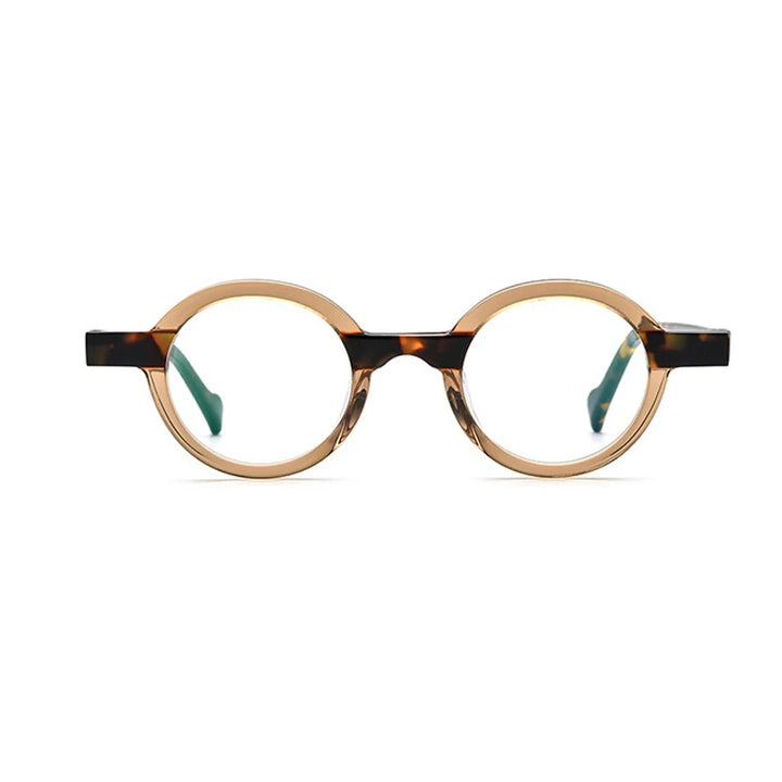 Black Mask Unisex Full Rim Small Round Acetate Eyeglasses 19231 Full Rim Black Mask Brown