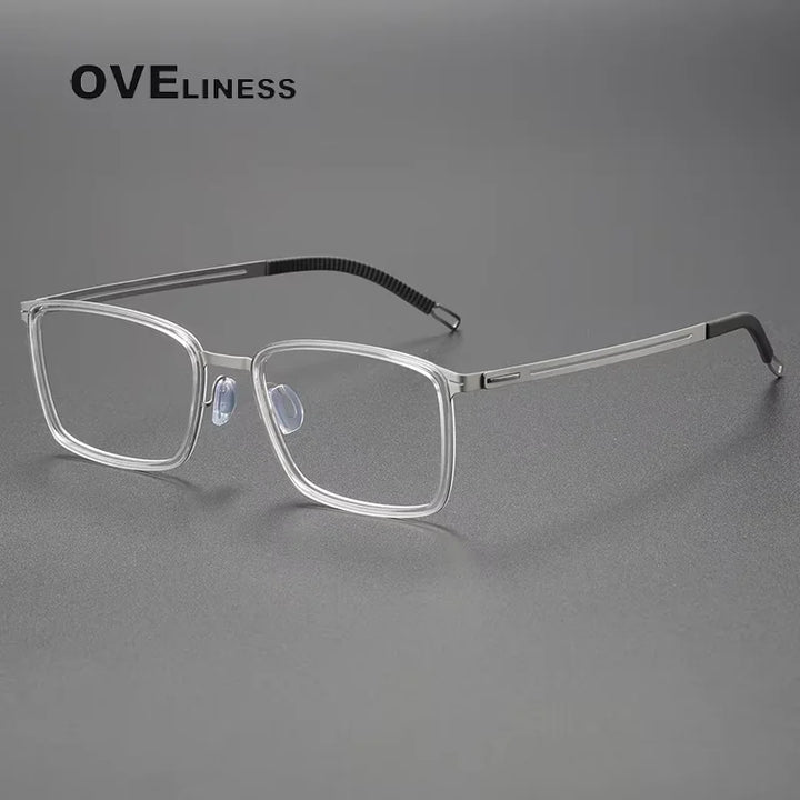 Oveliness Women's Full Rim Square Titanium Acetate Eyeglasses 82004 Full Rim Oveliness transparent silver