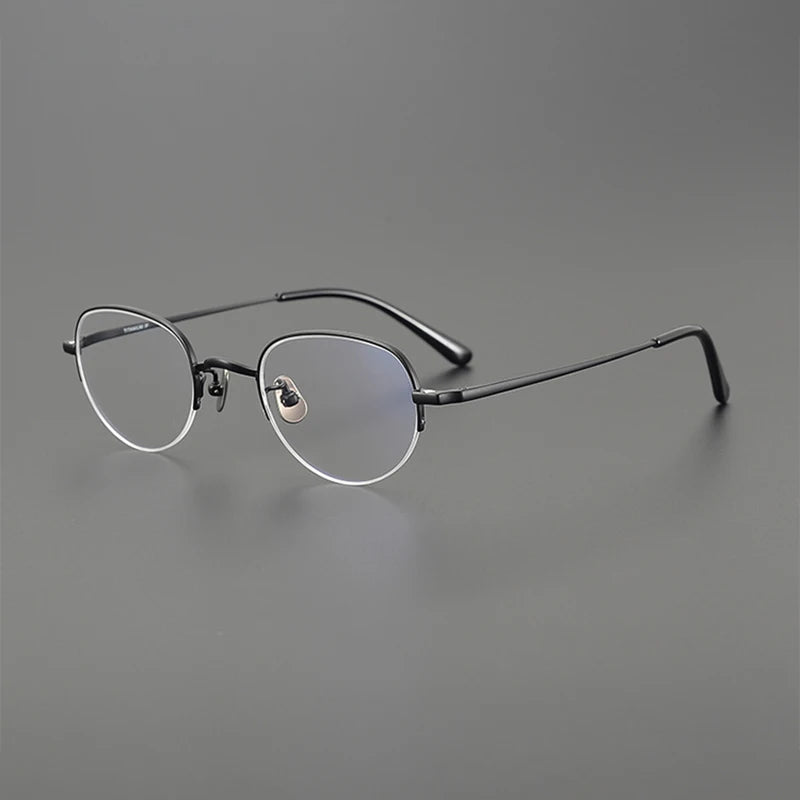 Nobler Unisex Semi Rim Oval Titanium Eyeglasses Clip On Sunglasses K047 With Clip Ons Nobler C3
