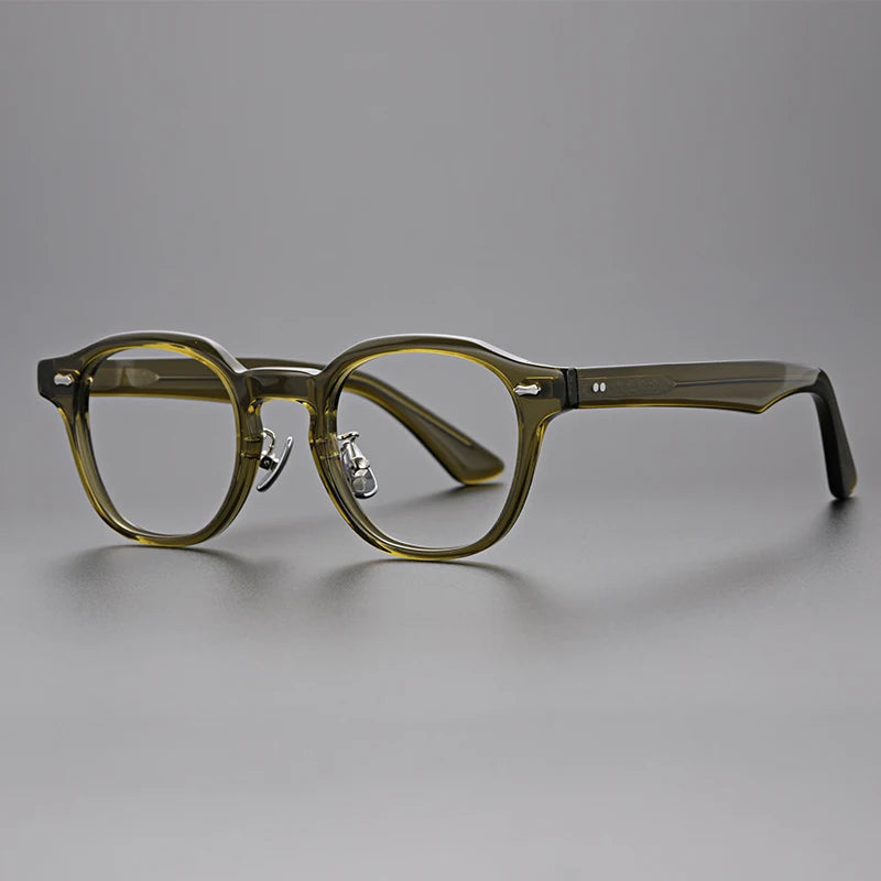 Hewei Unisex Full Rim Round Acetate Eyeglasses 0013 Full Rim Hewei green