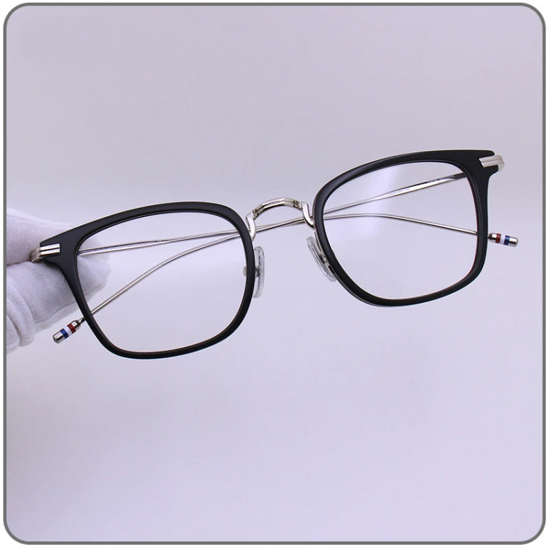 Black Mask Unisex Full Rim Square Alloy Acetate Eyeglasses T905 Full Rim Black Mask Black-Silver