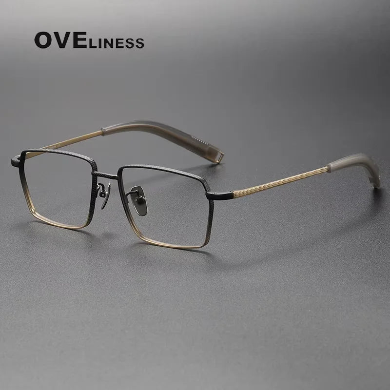 Oveliness Unisex Full Rim Square Titanium Eyeglasses 07519 Full Rim Oveliness black gold