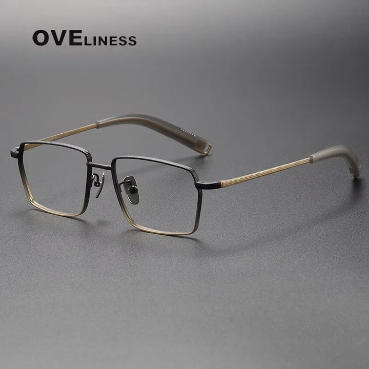 Oveliness Unisex Full Rim Square Titanium Eyeglasses 07519 Full Rim Oveliness black gold