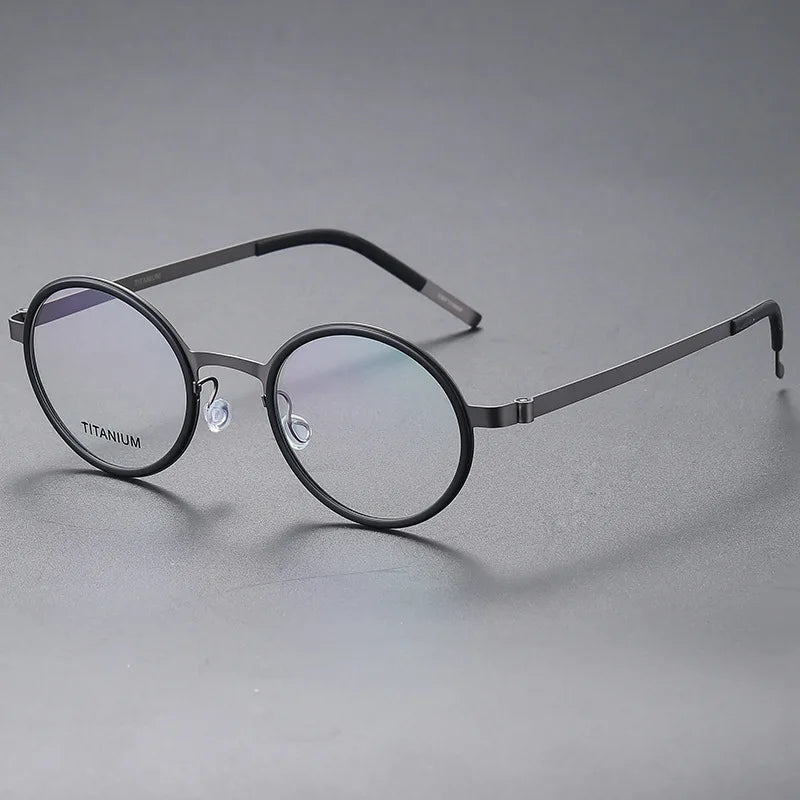 Black Mask Women's Full Rim Round Screwless Titanium Eyeglasses 49707 Full Rim Black Mask Black-Gray