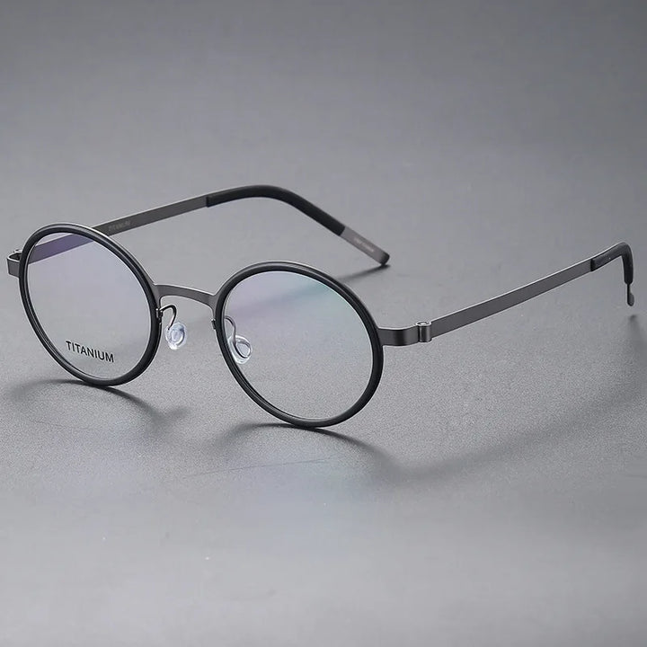 Black Mask Women's Full Rim Round Screwless Titanium Eyeglasses 49707 Full Rim Black Mask Black-Gray