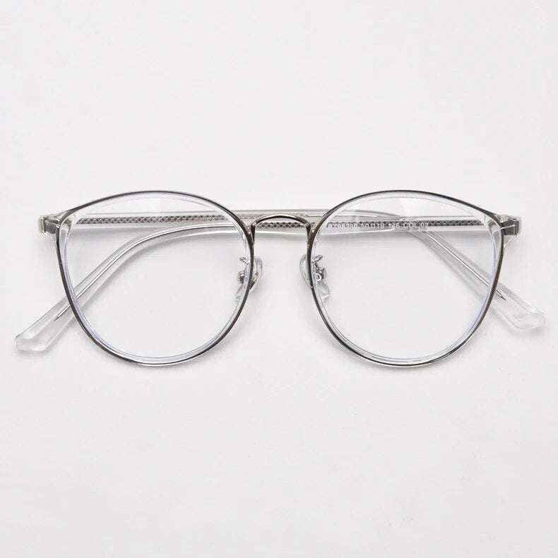 CCspace Unisex Full Rim Round Tr 90 Titanium Eyeglasses 57021 Full Rim CCspace C2Silver