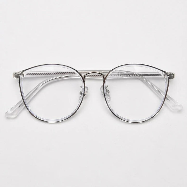 CCspace Unisex Full Rim Round Tr 90 Titanium Eyeglasses 57021 Full Rim CCspace C2Silver