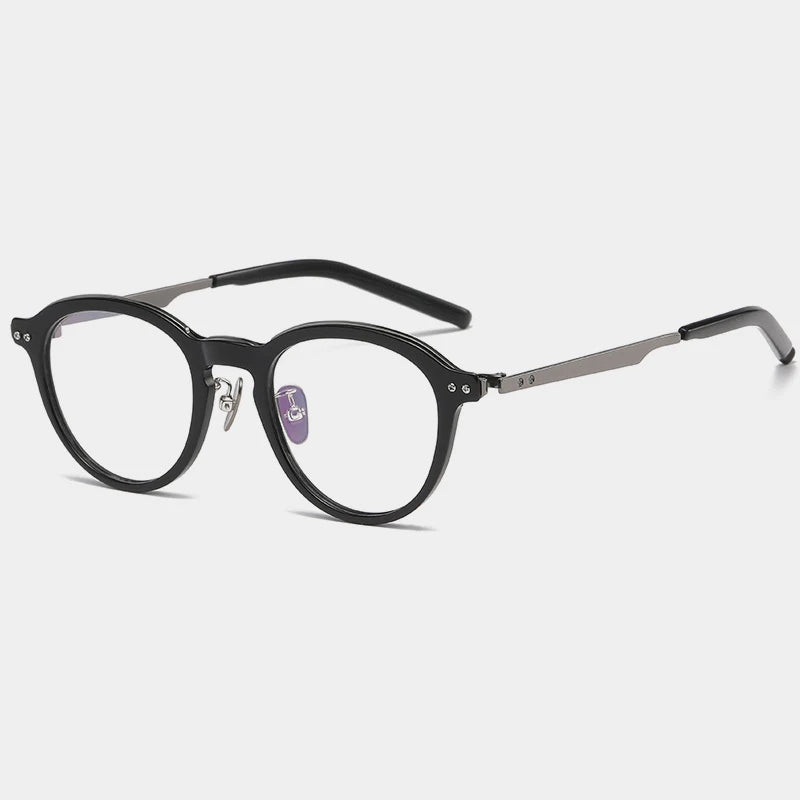 Gatenac Unisex Full Rim Titanium Acetate Eyeglasses Gxyj1194 Full Rim Gatenac Black Gun