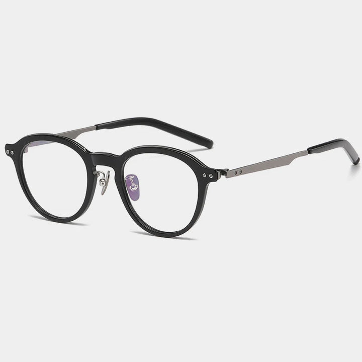 Gatenac Unisex Full Rim Titanium Acetate Eyeglasses Gxyj1194 Full Rim Gatenac Black Gun