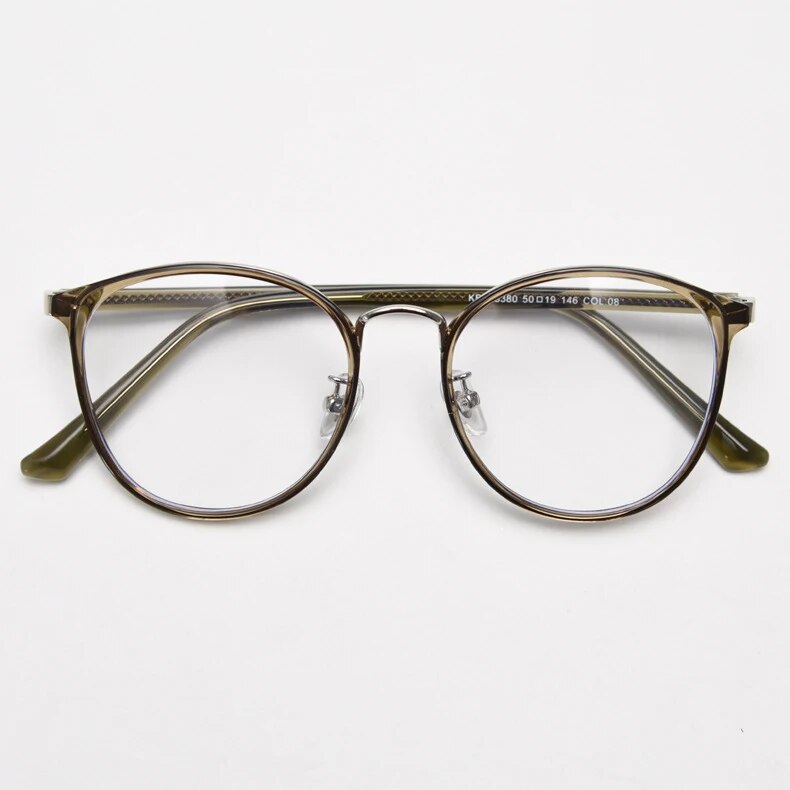 CCspace Unisex Full Rim Round Tr 90 Titanium Eyeglasses 57021 Full Rim CCspace C8Green