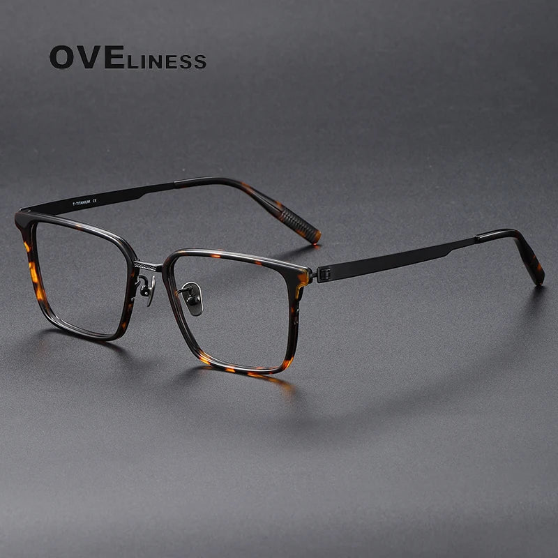 Oveliness Unisex Full Rim Square Screwless Acetate Titanium Eyeglasses 80986 Full Rim Oveliness tortoise black