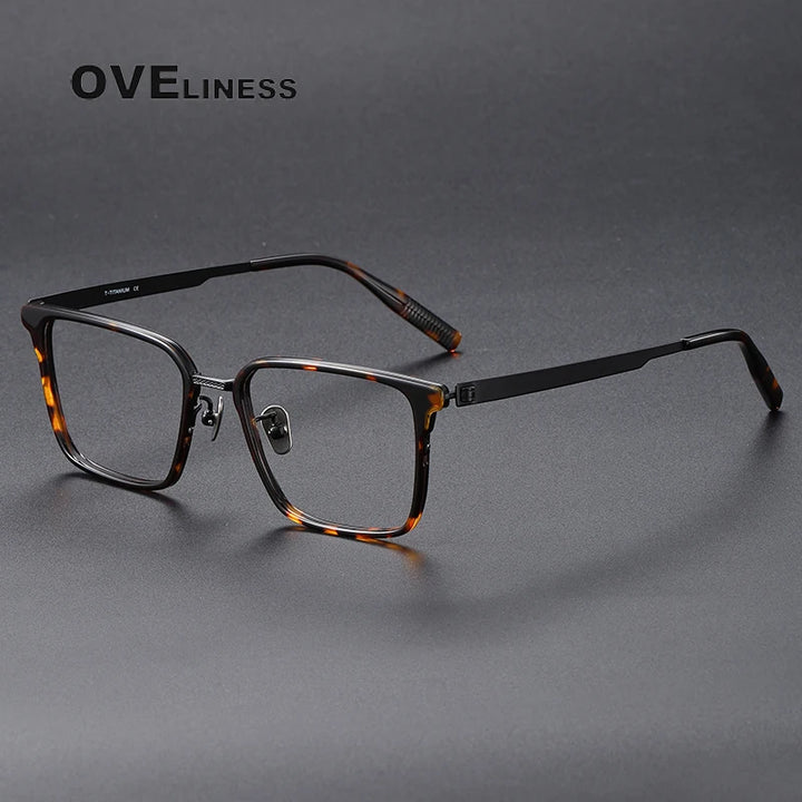 Oveliness Unisex Full Rim Square Screwless Acetate Titanium Eyeglasses 80986 Full Rim Oveliness tortoise black