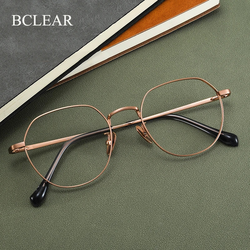 Bclear Unisex Full Rim Flat Top Round Small Titanium Eyeglasses 86679 Full Rim Bclear   