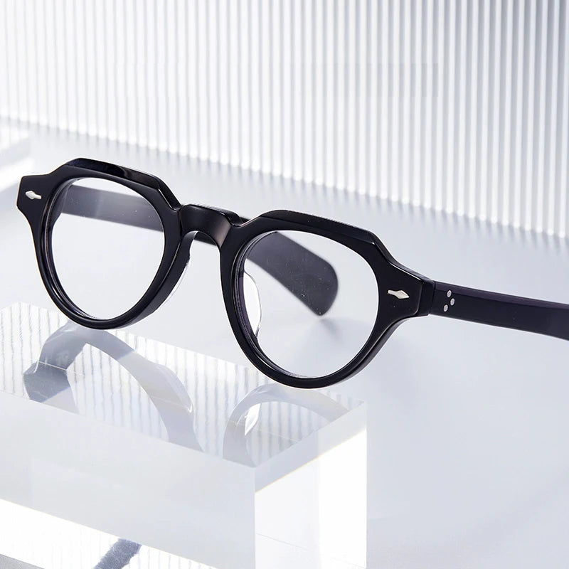 Black Mask Women's Full Rim Flat Top Oval Round Acetate Eyeglasses 13923 Full Rim Black Mask