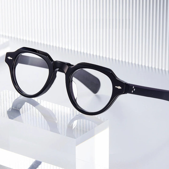 Black Mask Women's Full Rim Flat Top Oval Round Acetate Eyeglasses 13923 Full Rim Black Mask