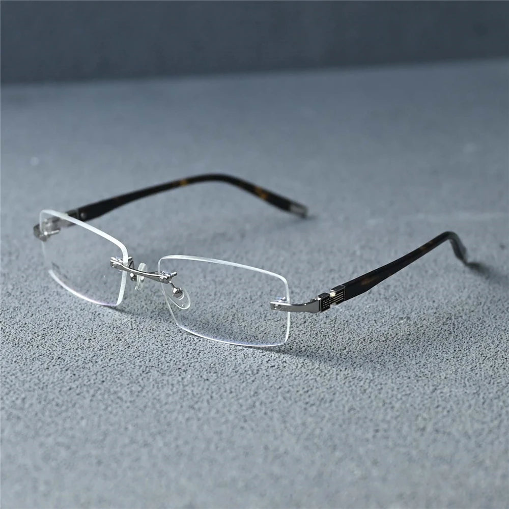 Cubojue Men's Rimless Square Alloy Acetate Eyeglasses 58026 Reading Glasses Cubojue