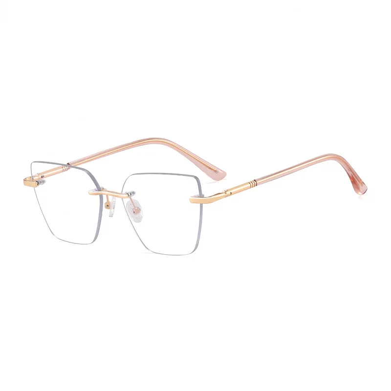 Ralferty Women's Rimless Flat Top Polygon Acetate Eyeglasses R83600 Rimless Ralferty C6 Clear Brown CHINA