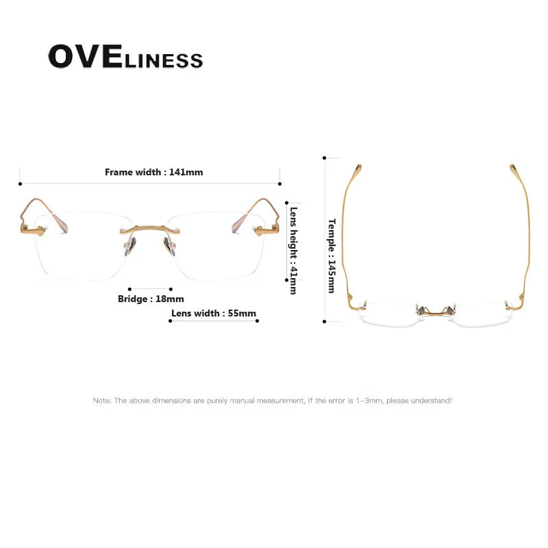 Oveliness Unisex Rimless Square Titanium Eyeglasses 80954 Rimless Oveliness
