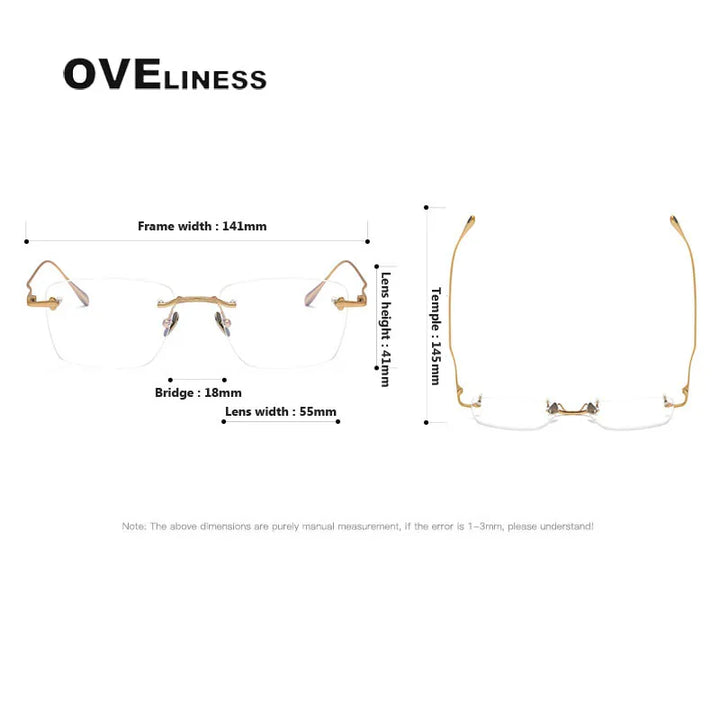 Oveliness Unisex Rimless Square Titanium Eyeglasses 80954 Rimless Oveliness