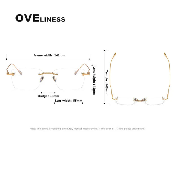 Oveliness Unisex Rimless Square Titanium Eyeglasses 80954 Rimless Oveliness   