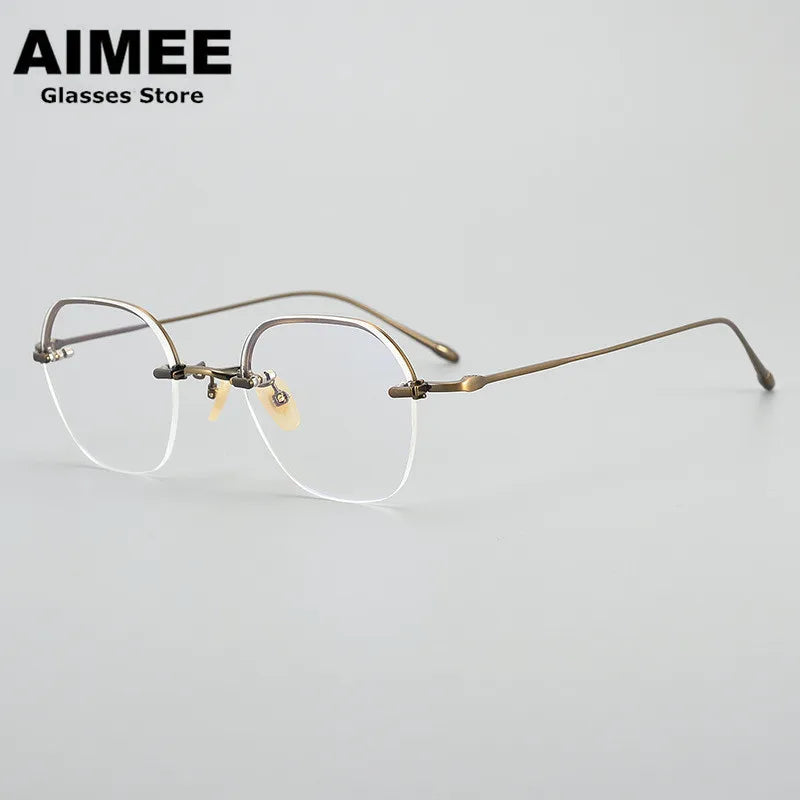 Aimee Unisex Semi Rim Polygon Square Titanium Eyeglasses 102008 Semi Rim Aimee