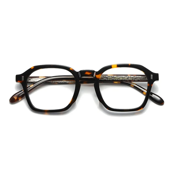 Aror Unisex Full Rim Polygon Square Acetate Eyeglasses 49531 Full Rim Aror Leopard