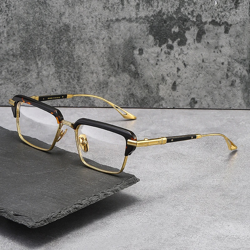 Black Mask Unisex Full Rim Big Square Titanium Acetate Eyeglasses D008 Full Rim Black Mask